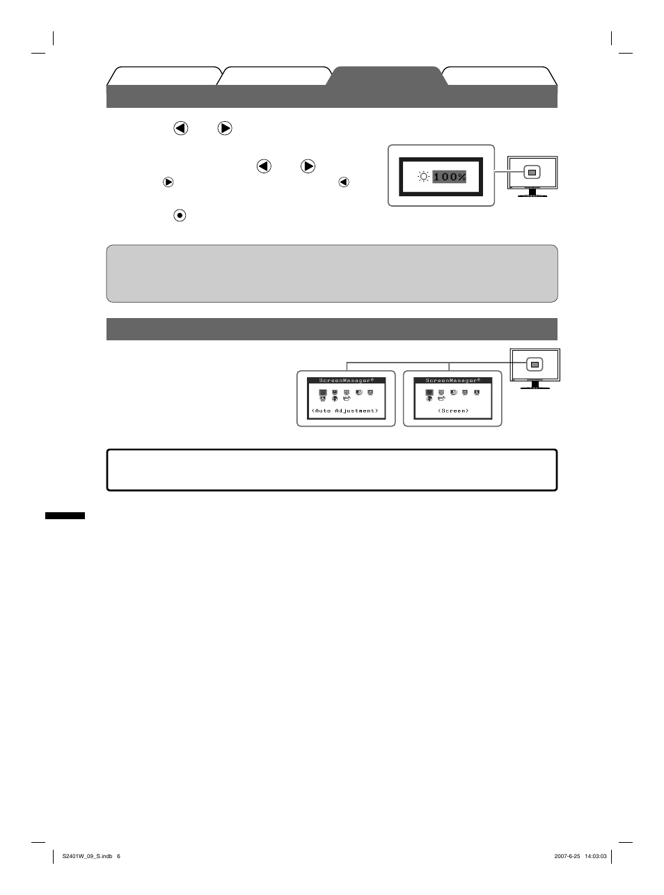 Ställa in skärmens ljusstyrka, Att genomföra avancerade inställningar/justeringar | Eizo FlexScan S2401W User Manual | Page 48 / 76