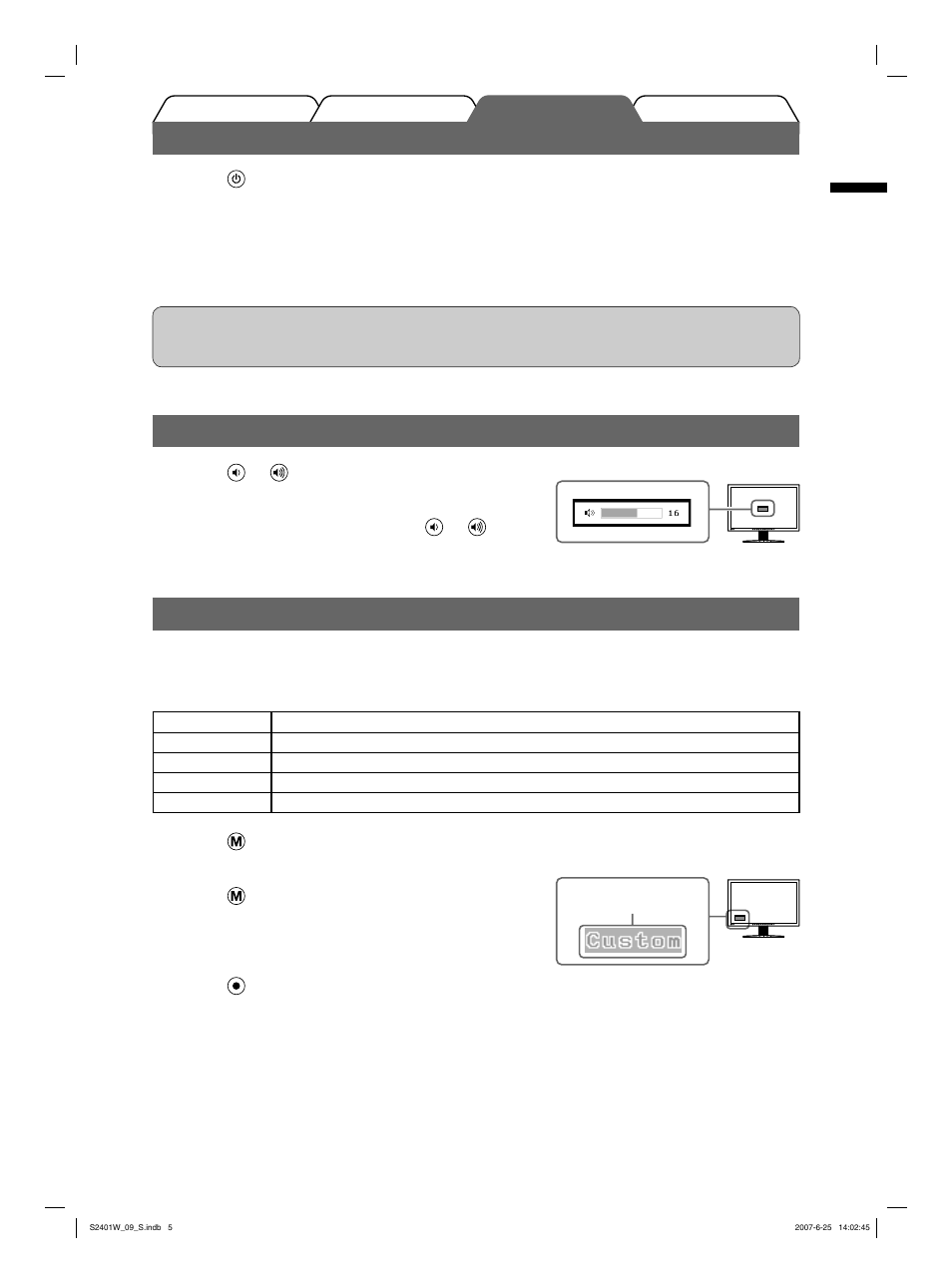 Displaying the screen, Adjusting speaker volume, Selecting display mode | Eizo FlexScan S2401W User Manual | Page 7 / 76