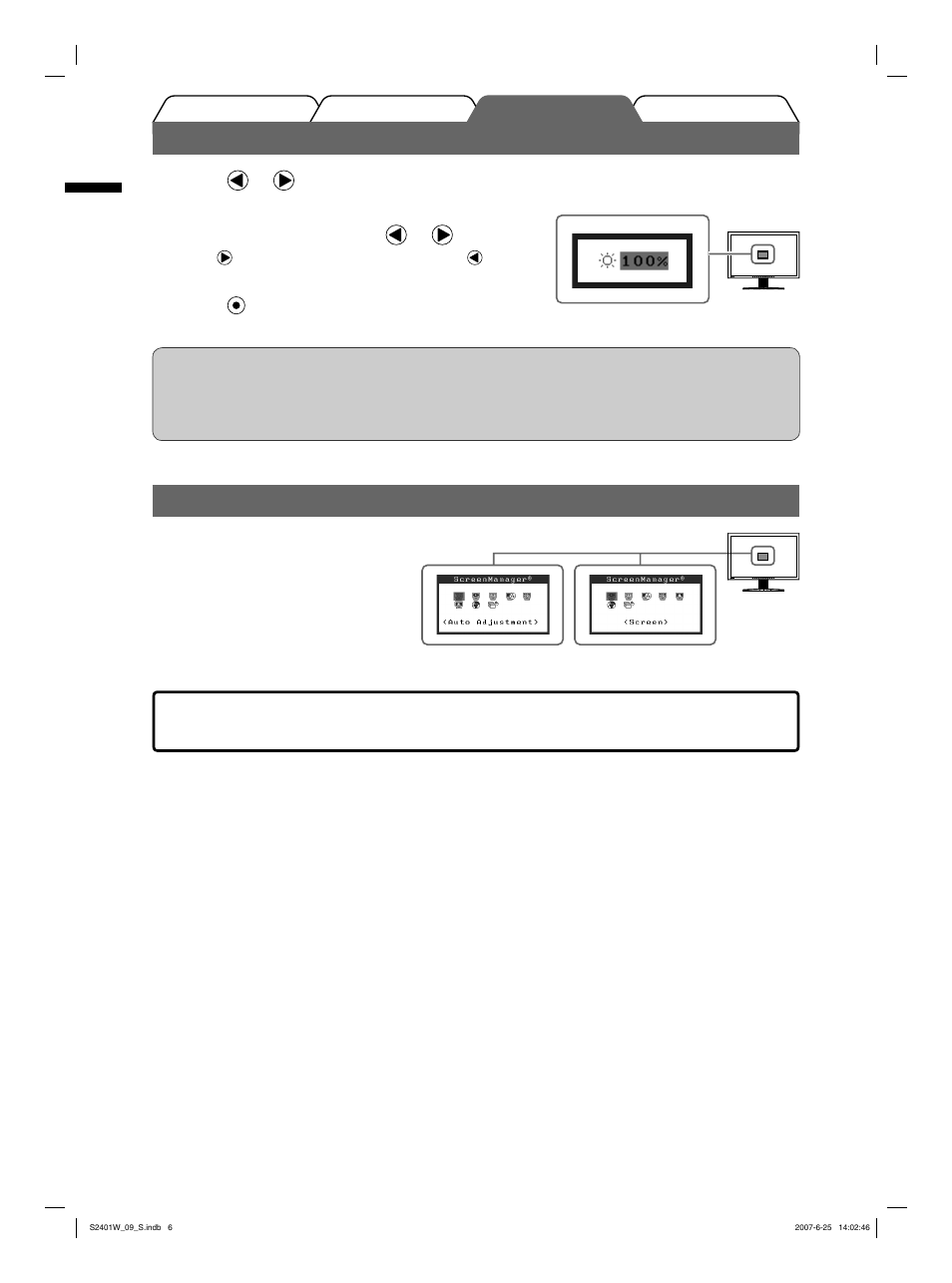 Adjusting brightness, Performing advanced settings/adjustments | Eizo FlexScan S2401W User Manual | Page 8 / 76