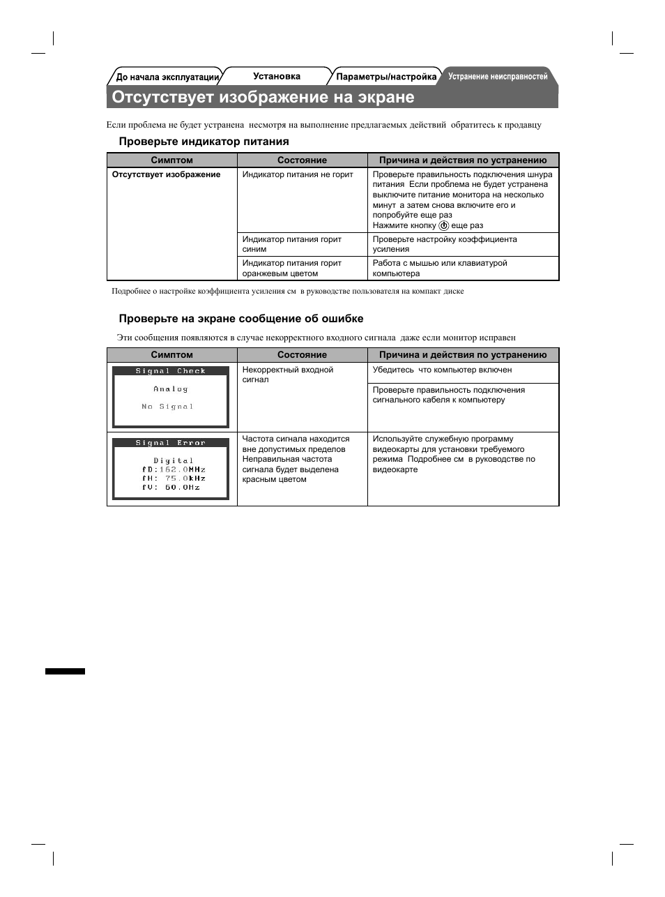 Отсутствует изображение на экране | Eizo FlexScan S1731 User Manual | Page 66 / 76