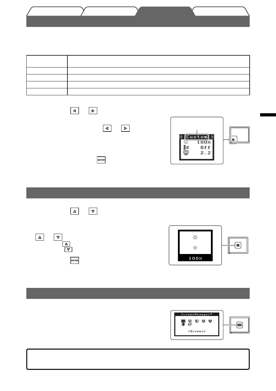 Sélection du mode d’écran, Ajustage de la luminosité, Réglages/ajustages avancés | Eizo FlexScan S2000 User Manual | Page 19 / 60