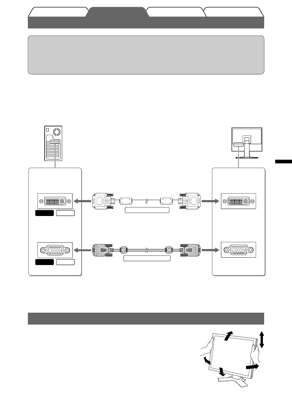 Conexión de los cables, Ajuste de la altura y el ángulo de la pantalla | Eizo FlexScan S2000 User Manual | Page 23 / 60
