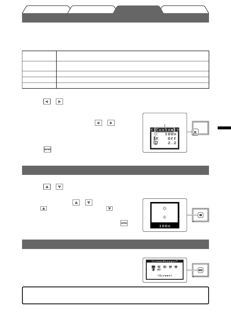 Selección del modo de pantalla, Ajuste del brillo, Ejecución de la confi guración/ajustes avanzados | Eizo FlexScan S2000 User Manual | Page 25 / 60