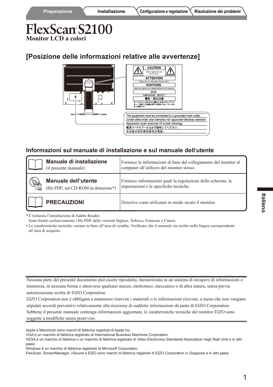 Monitor lcd a colori, Utente | Eizo FlexScan S2100 User Manual | Page 27 / 60