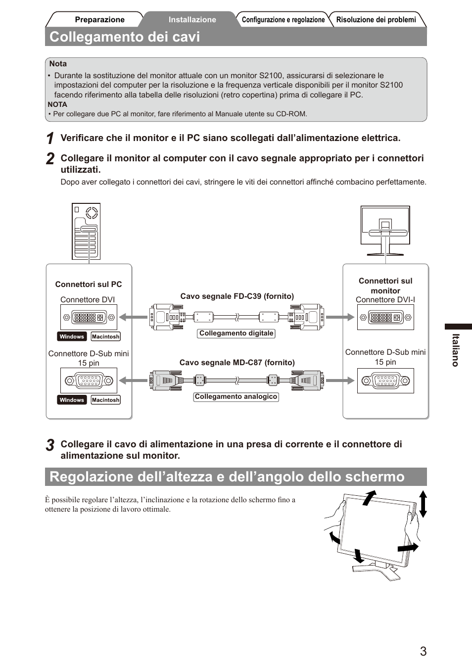 Collegamento dei cavi | Eizo FlexScan S2100 User Manual | Page 29 / 60