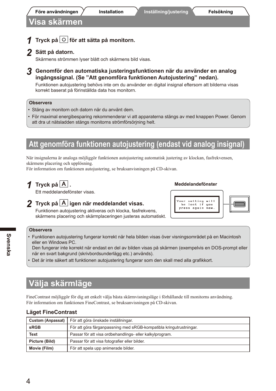 Visa skärmen, Välja skärmläge | Eizo FlexScan S2100 User Manual | Page 36 / 60