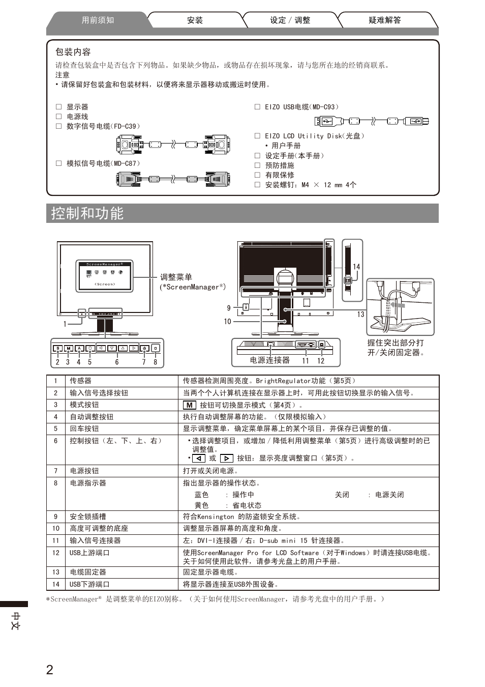 控制和功能 | Eizo FlexScan S2100 User Manual | Page 52 / 60