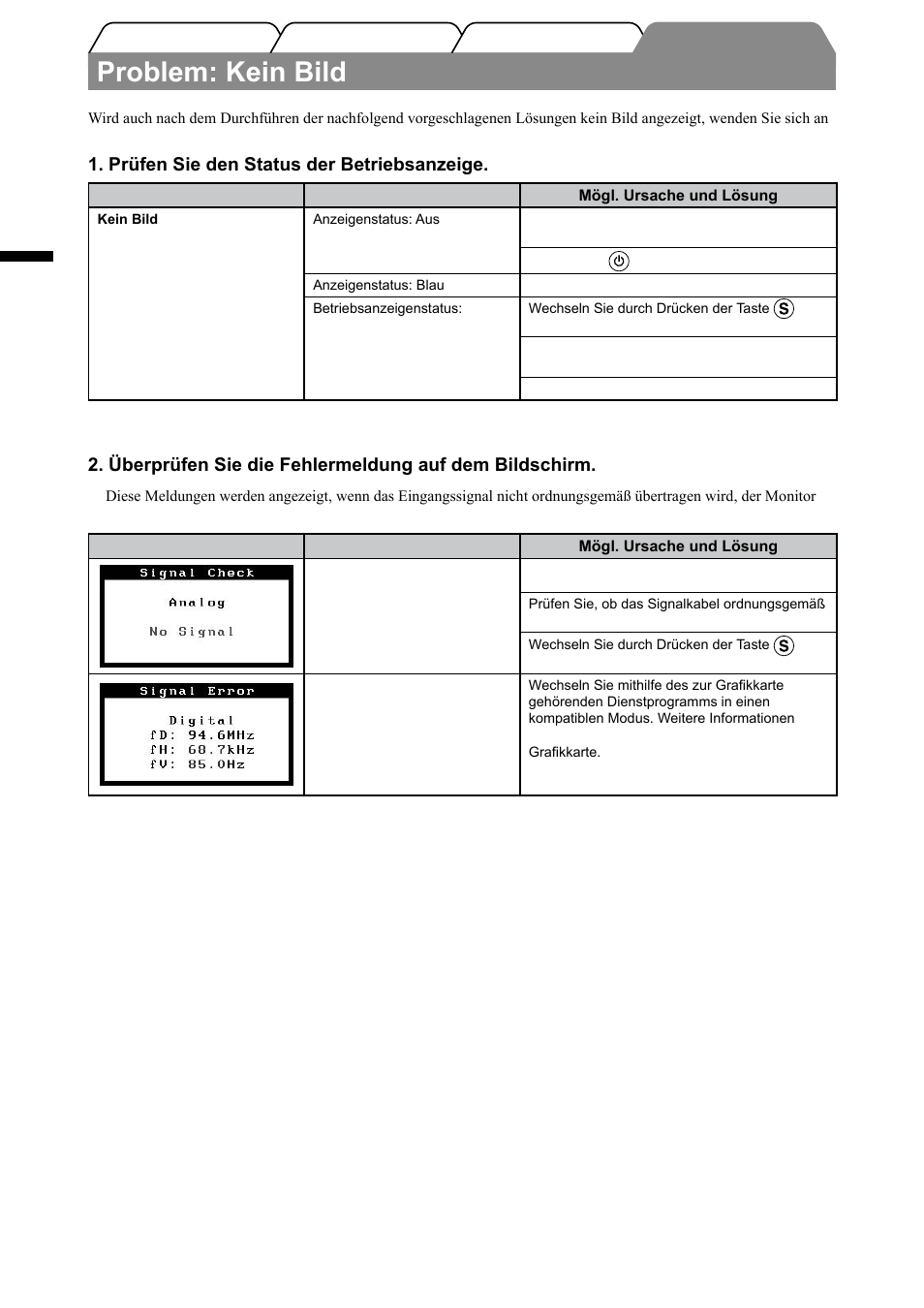 Problem: kein bild | Eizo FlexScan S1501-B User Manual | Page 14 / 60