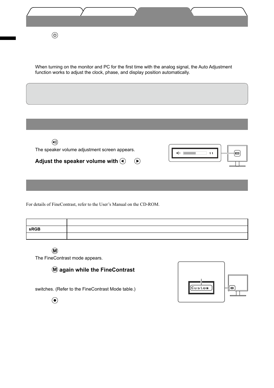 Displaying the screen, Adjusting speaker volume, Selecting display mode | Eizo FlexScan S1501-B User Manual | Page 6 / 60