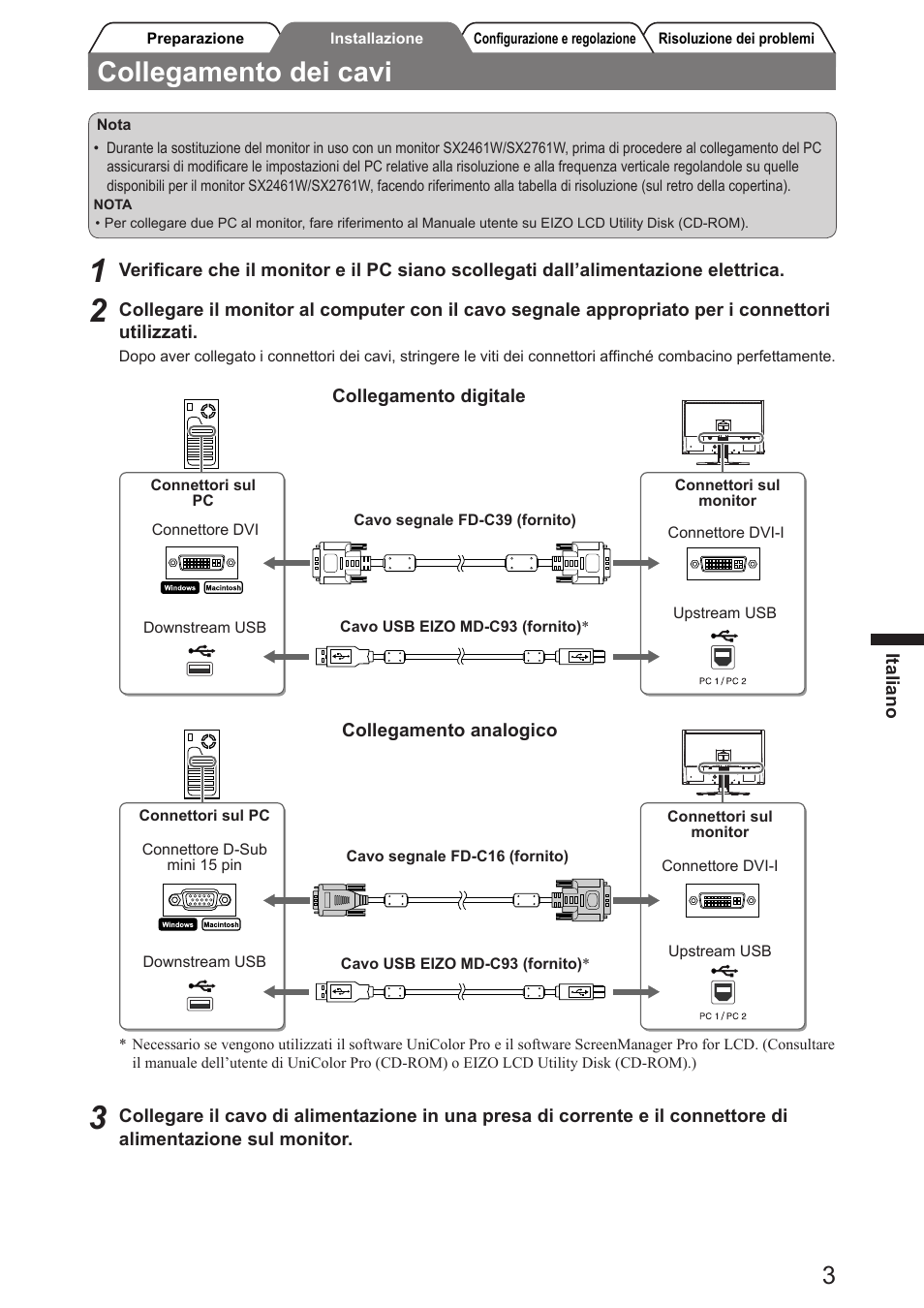 Collegamento dei cavi | Eizo FlexScan SX2761W User Manual | Page 29 / 60