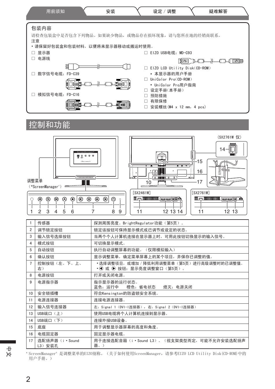 控制和功能 | Eizo FlexScan SX2761W User Manual | Page 52 / 60