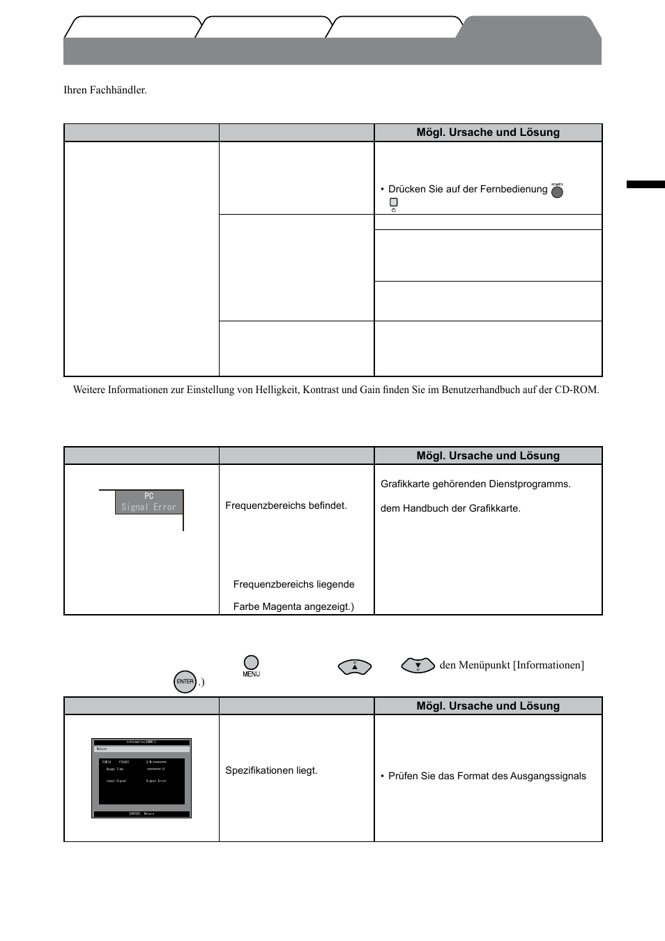 Problem: kein bild, Deutsch, Prüfen sie den status der betriebsanzeige | Eizo FORIS FX2431 User Manual | Page 37 / 166