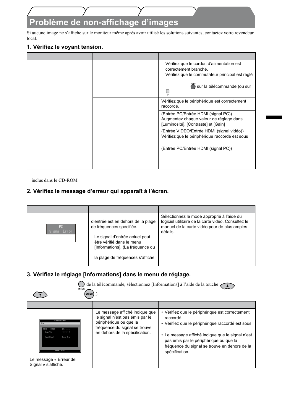 Problème de non-affichage d’images, Français, Vérifiez le voyant tension | Eizo FORIS FX2431 User Manual | Page 55 / 166