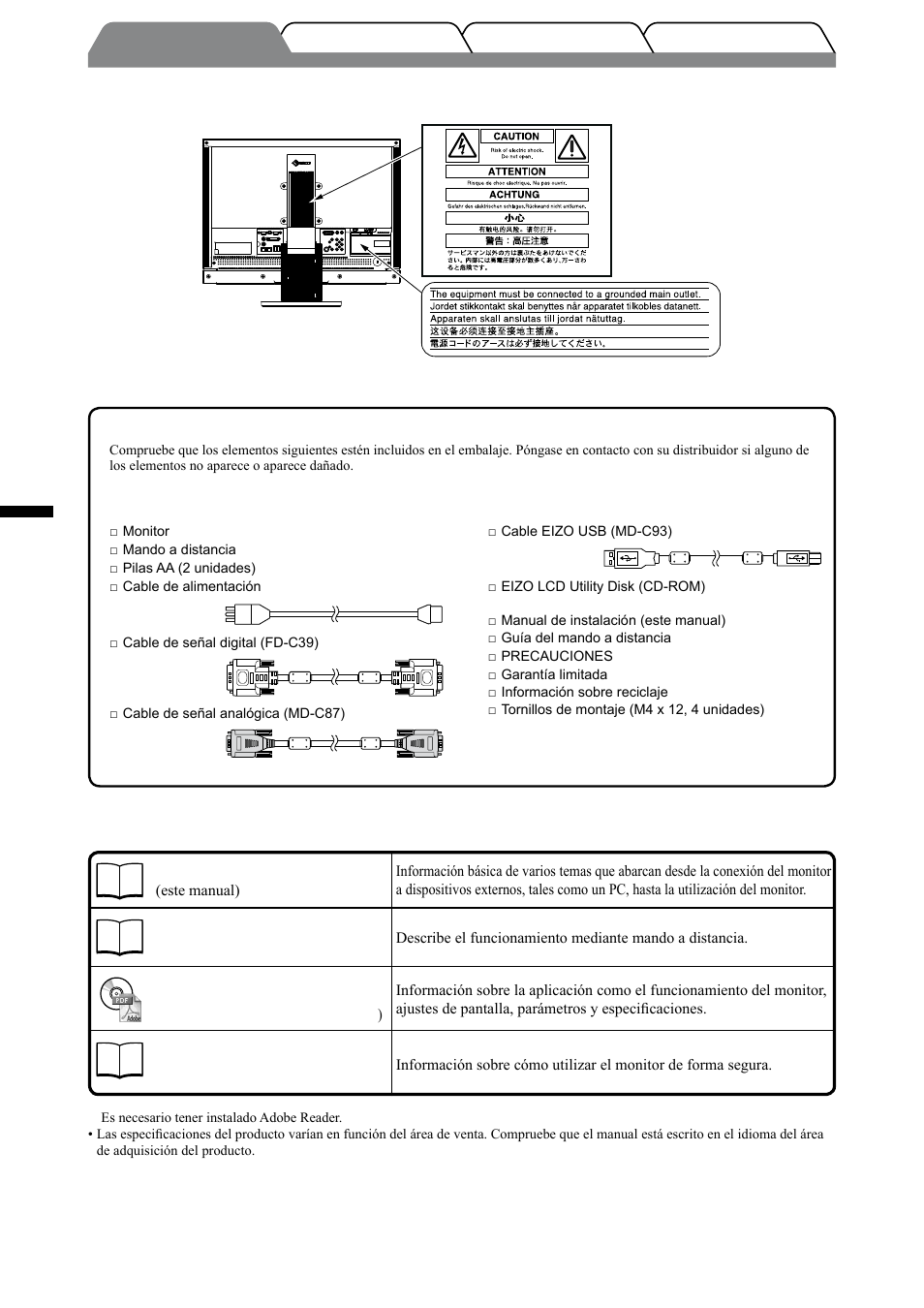 Ubicación de las notas de precaución | Eizo FORIS FX2431 User Manual | Page 60 / 166