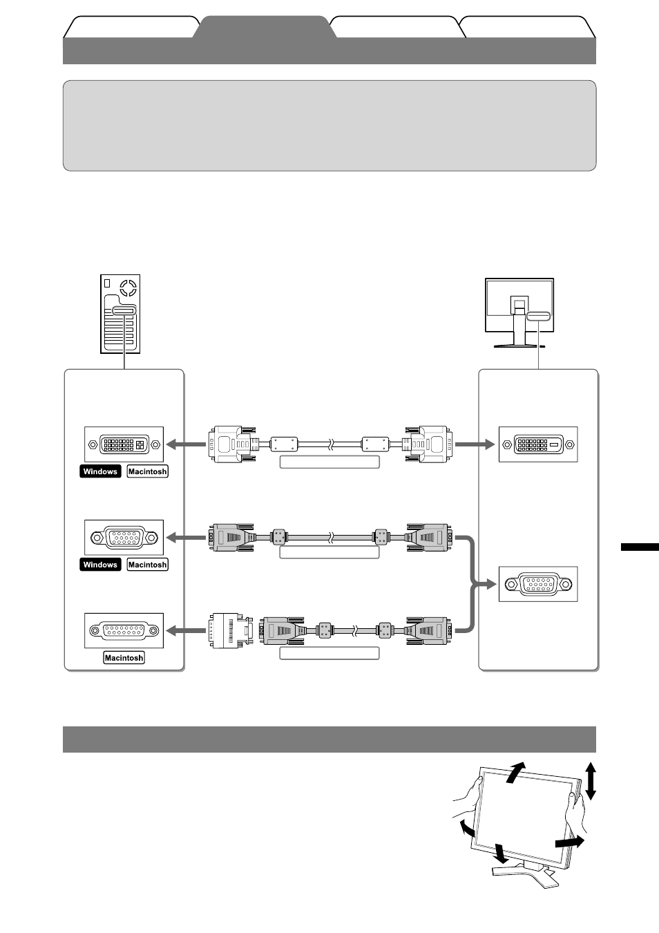 Att ansluta kablarna, Justera skärmhöjd och vinkel | Eizo FlexScan S1910 User Manual | Page 35 / 58