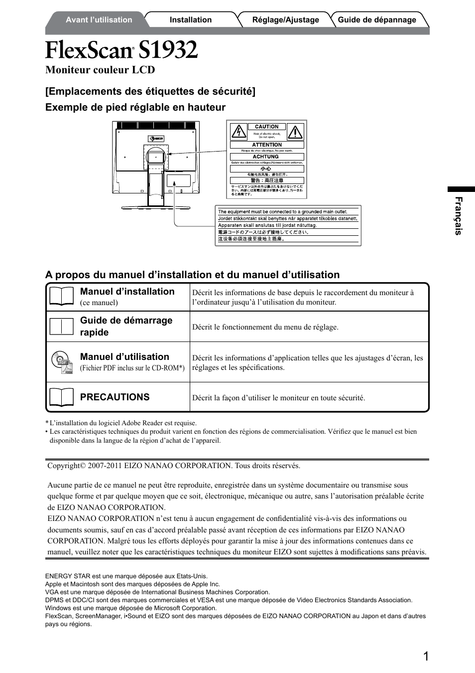 Moniteur couleur lcd | Eizo FlexScan S1932 User Manual | Page 19 / 76