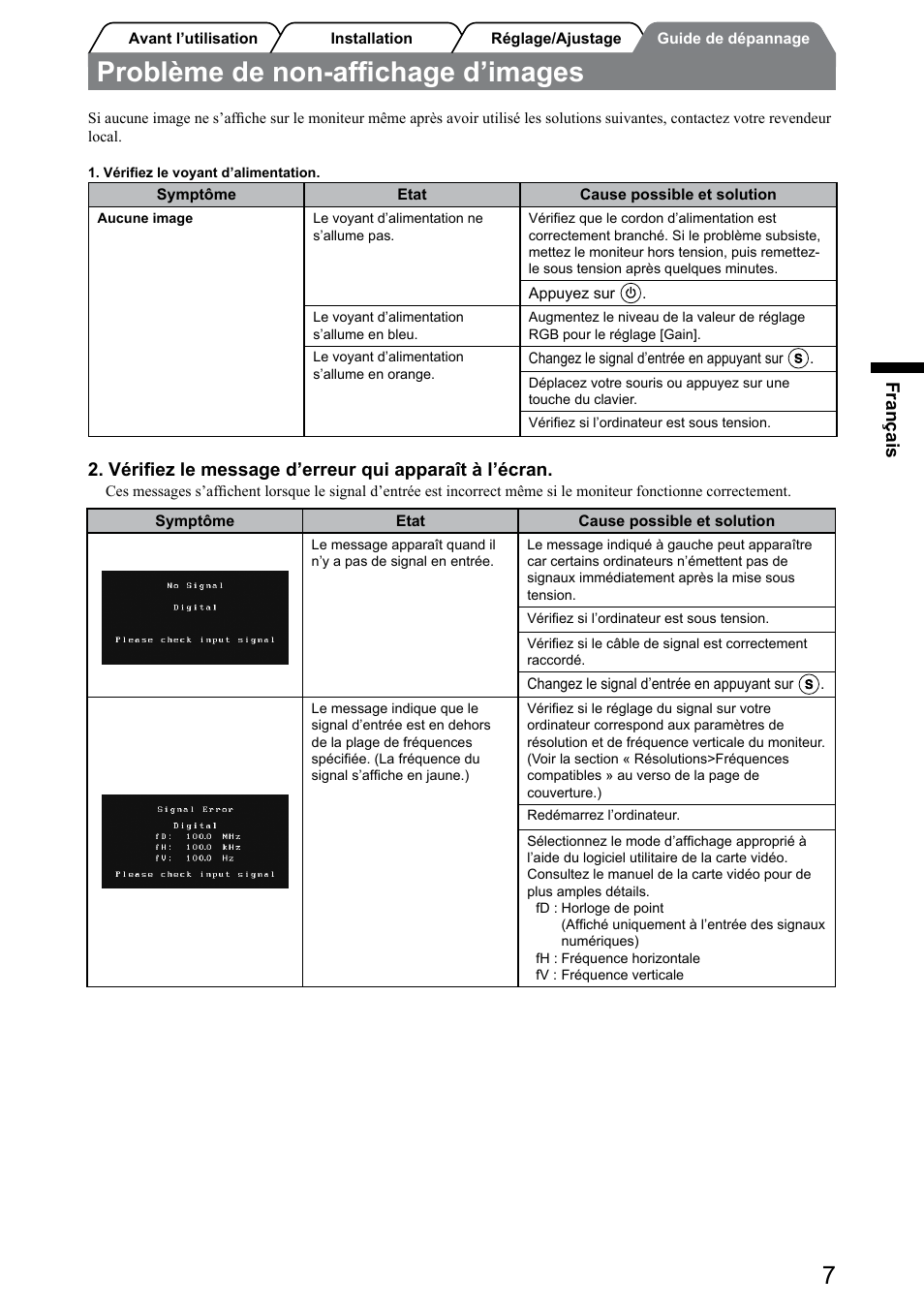 Problème de non-affichage d’images, Français | Eizo FlexScan S1932 User Manual | Page 25 / 76