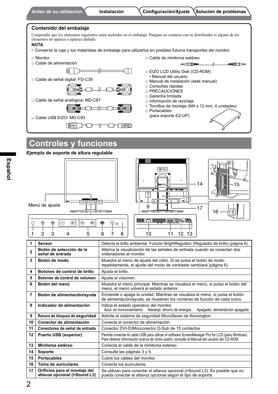 Controles y funciones, Español | Eizo FlexScan S1932 User Manual | Page 28 / 76