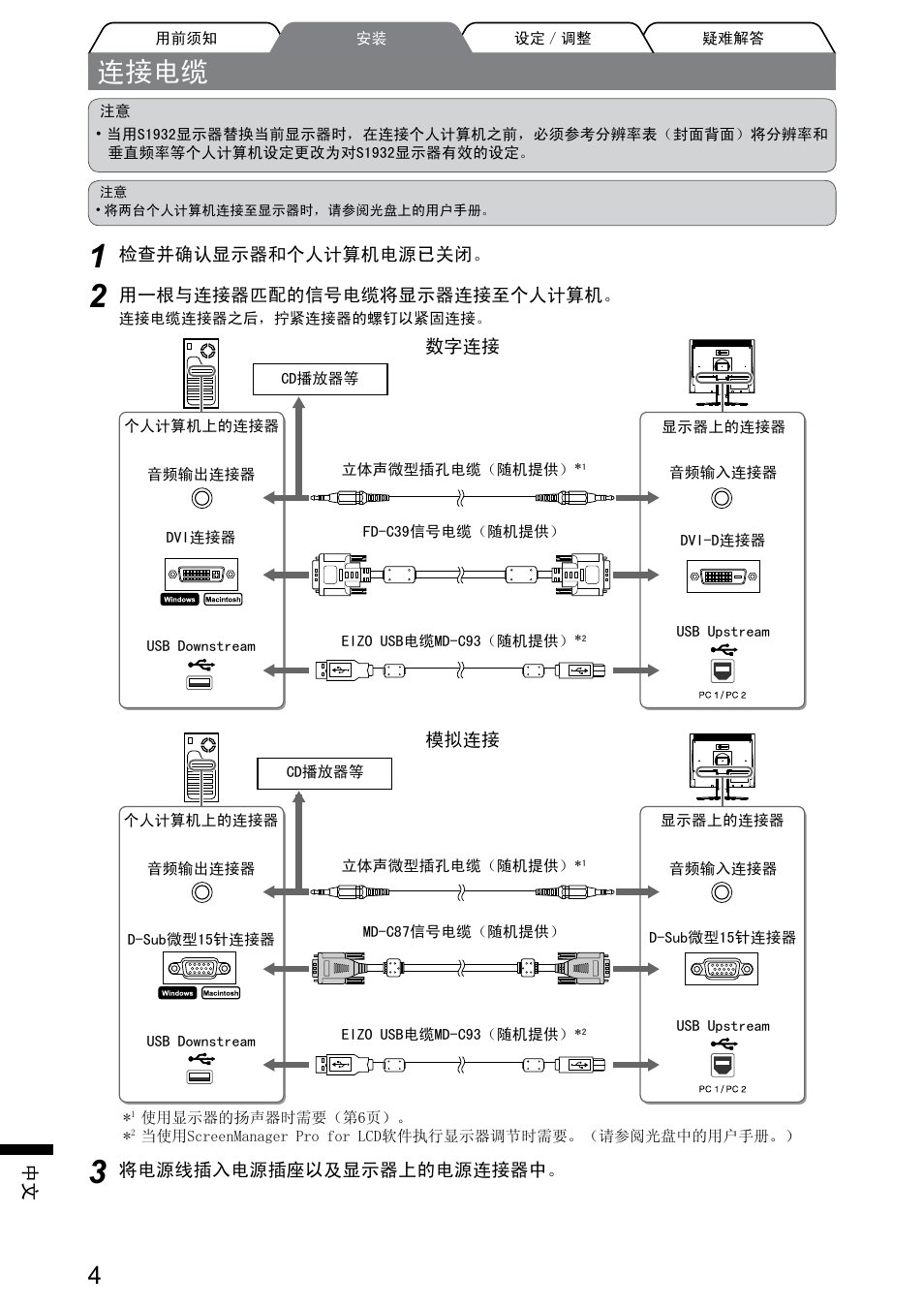 连接电缆 | Eizo FlexScan S1932 User Manual | Page 70 / 76