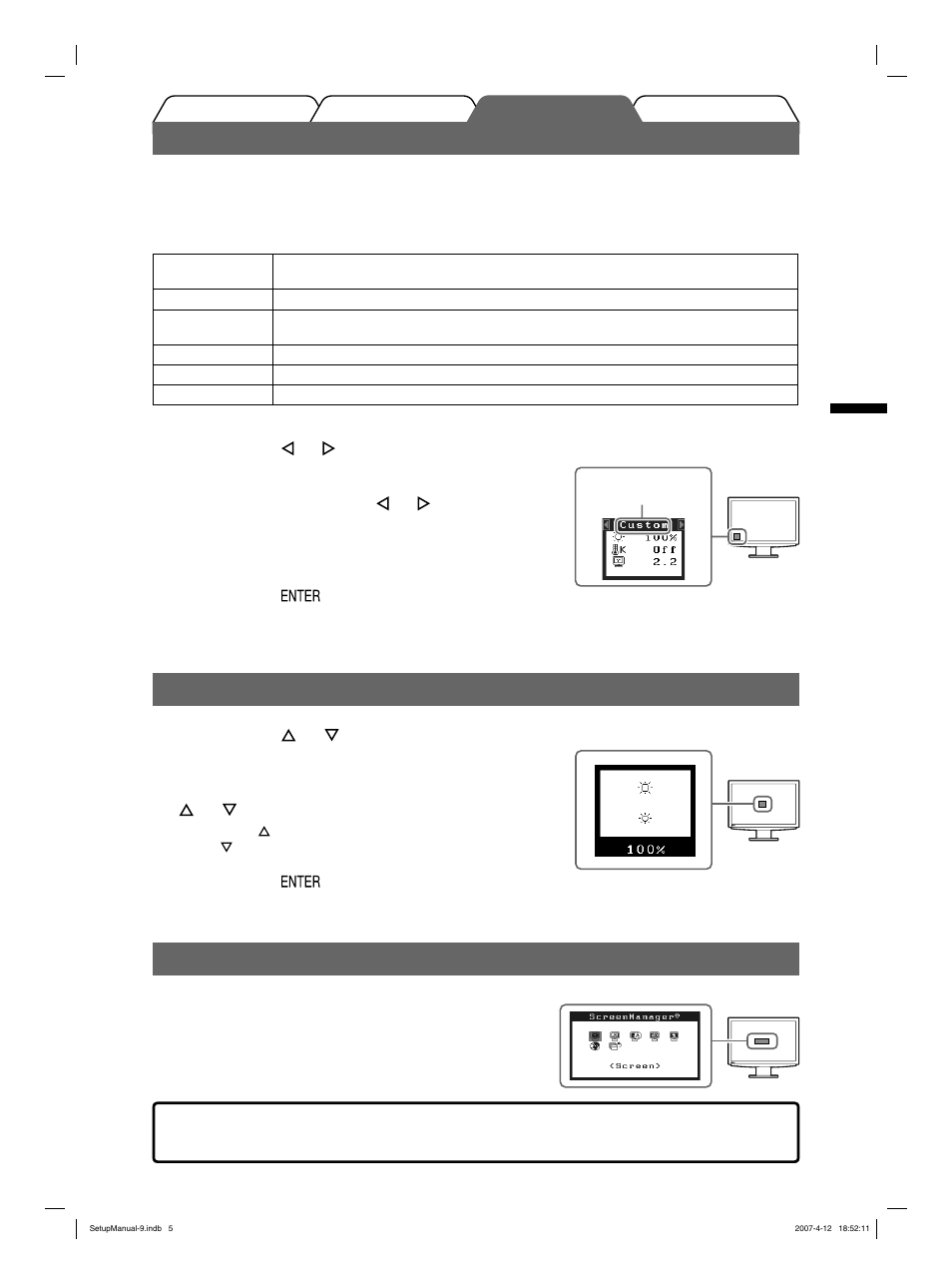 Sélection du mode d’écran, Ajustage de la luminosité, Réglages/ajustages avancés | Eizo FlexScan S2411W User Manual | Page 19 / 60