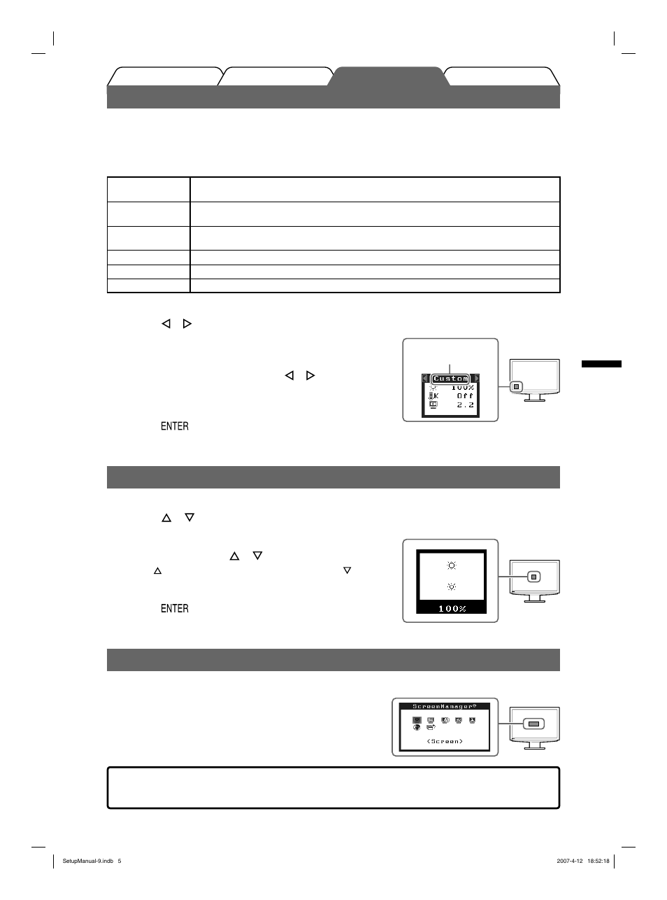 Selección del modo de pantalla, Ajuste del brillo, Ejecución de la confi guración/ajustes avanzados | Eizo FlexScan S2411W User Manual | Page 25 / 60