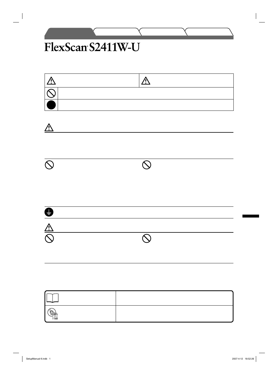 Lcd-färgskärm, Säkerhetssymboler, Försiktighetsåtgärder | Om installationshandboken och bruksanvisningen | Eizo FlexScan S2411W User Manual | Page 33 / 60