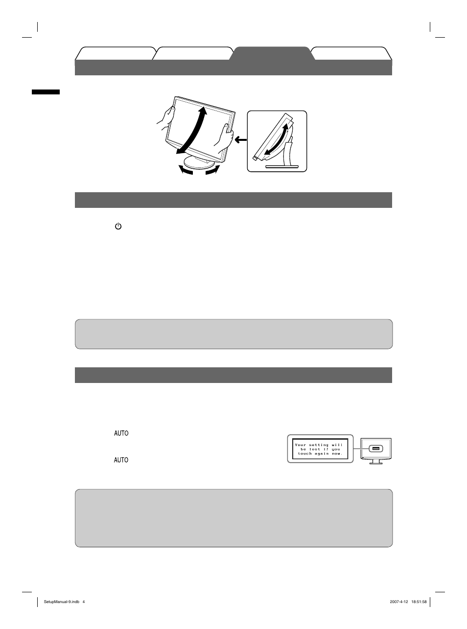 Displaying the screen, Adjusting the screen height and angle | Eizo FlexScan S2411W User Manual | Page 6 / 60