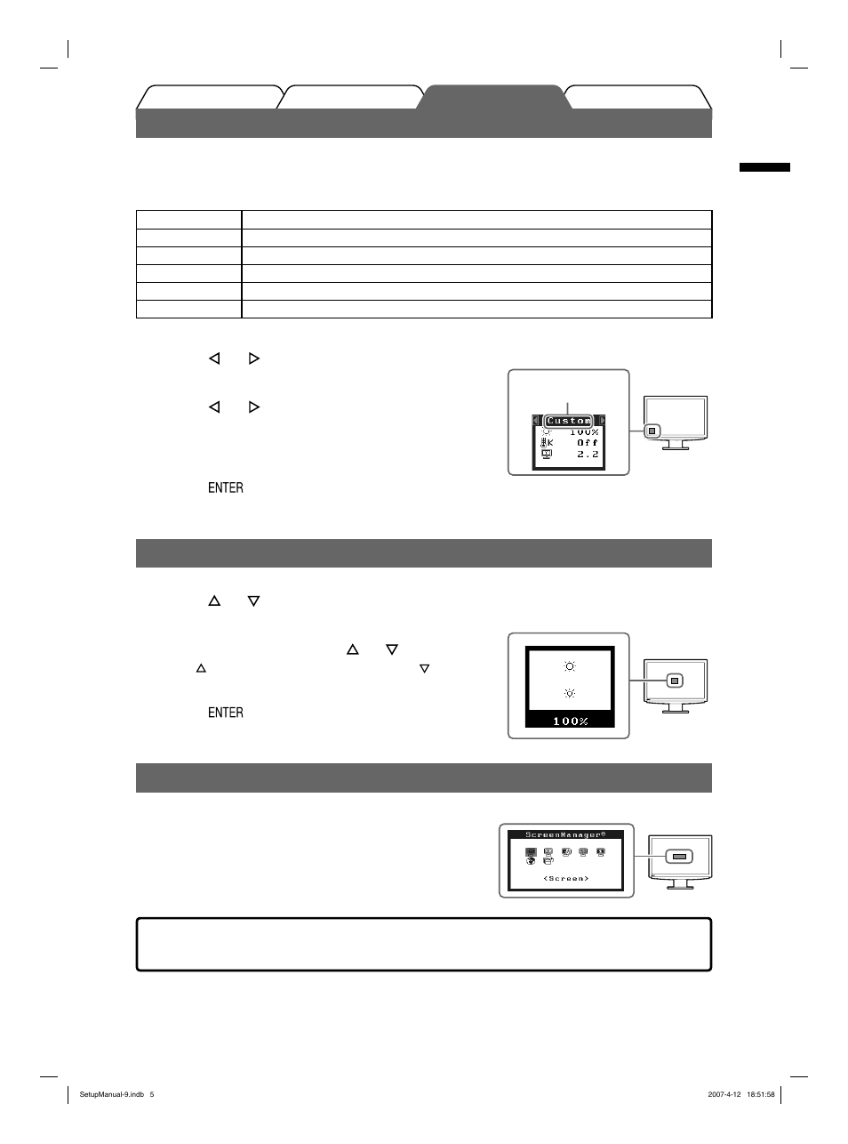 Selecting display mode, Adjusting brightness, Performing advanced settings/adjustments | Eizo FlexScan S2411W User Manual | Page 7 / 60