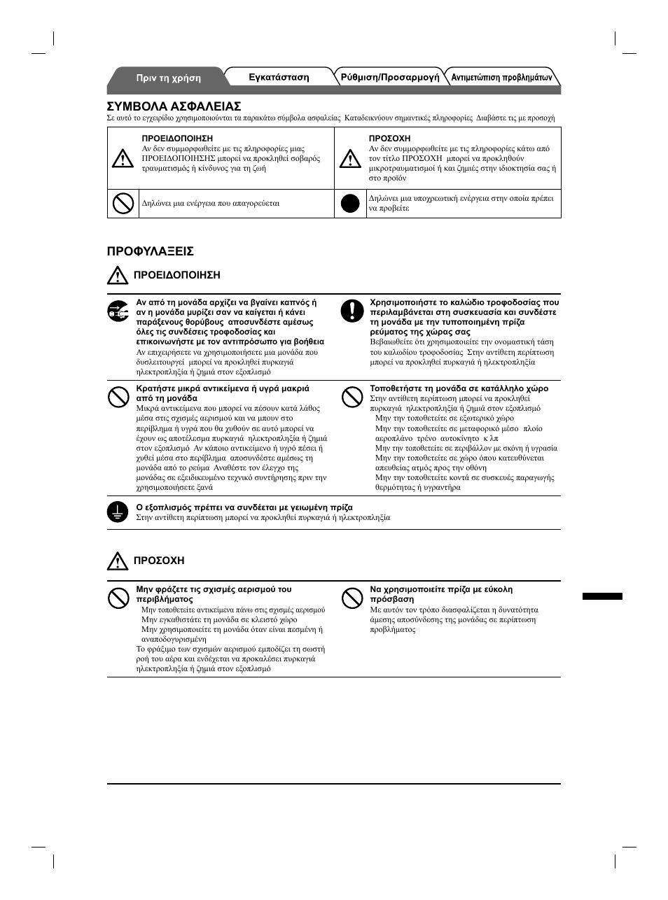 Συμβολα ασφαλειασ, Προφυλαξεισ | Eizo FlexScan S1901 User Manual | Page 51 / 76