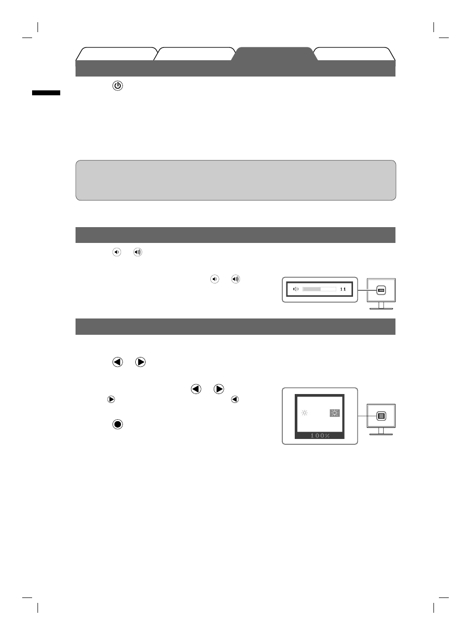 Displaying screen, Adjusting brightness, Adjusting speaker volume | Eizo FlexScan S1901 User Manual | Page 8 / 76