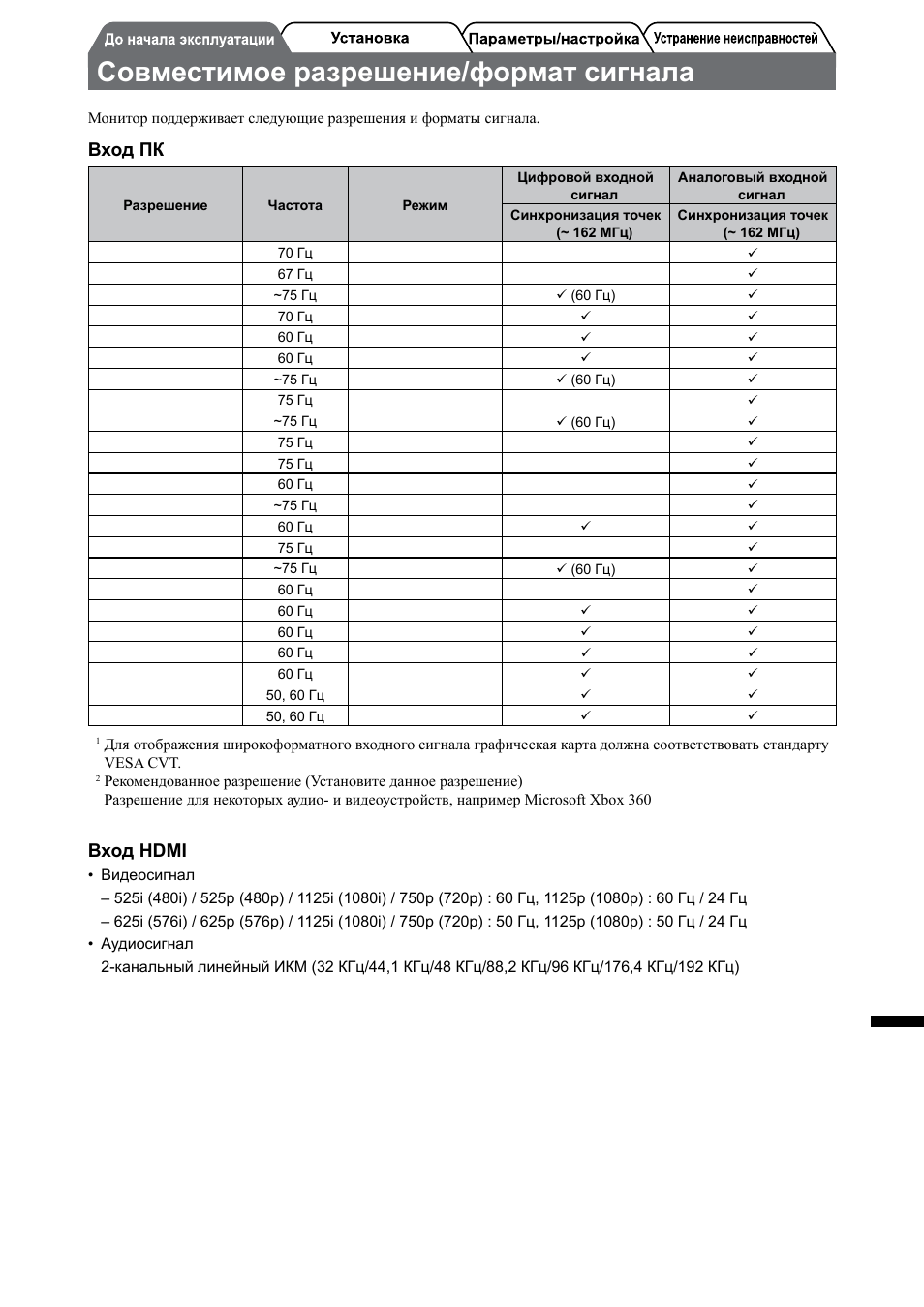 Совместимое разрешение/формат сигнала, Russia, Вход пк | Вход hdmi | Eizo FlexScan HD2442W User Manual | Page 117 / 148