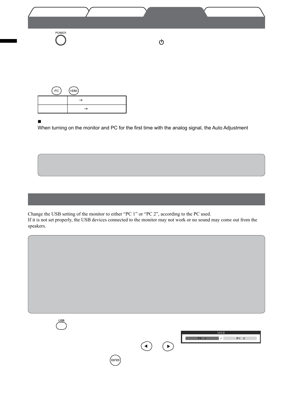 Displaying the screen, Changing the usb setting (for connecting to pc) | Eizo FlexScan HD2442W User Manual | Page 14 / 148