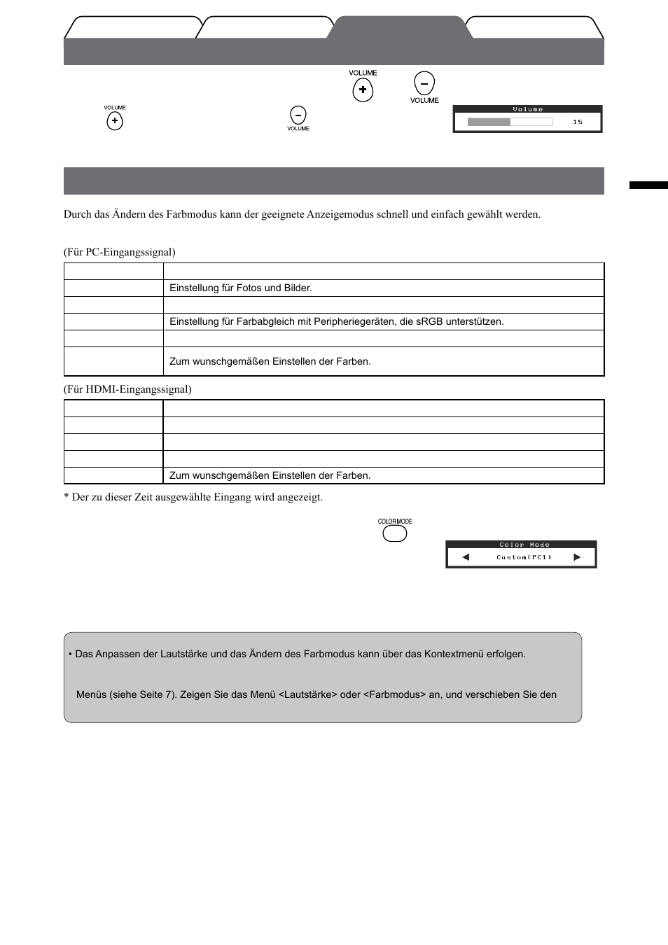 Anpassen der lautstärke, Anzeigemodus auswählen | Eizo FlexScan HD2442W User Manual | Page 31 / 148