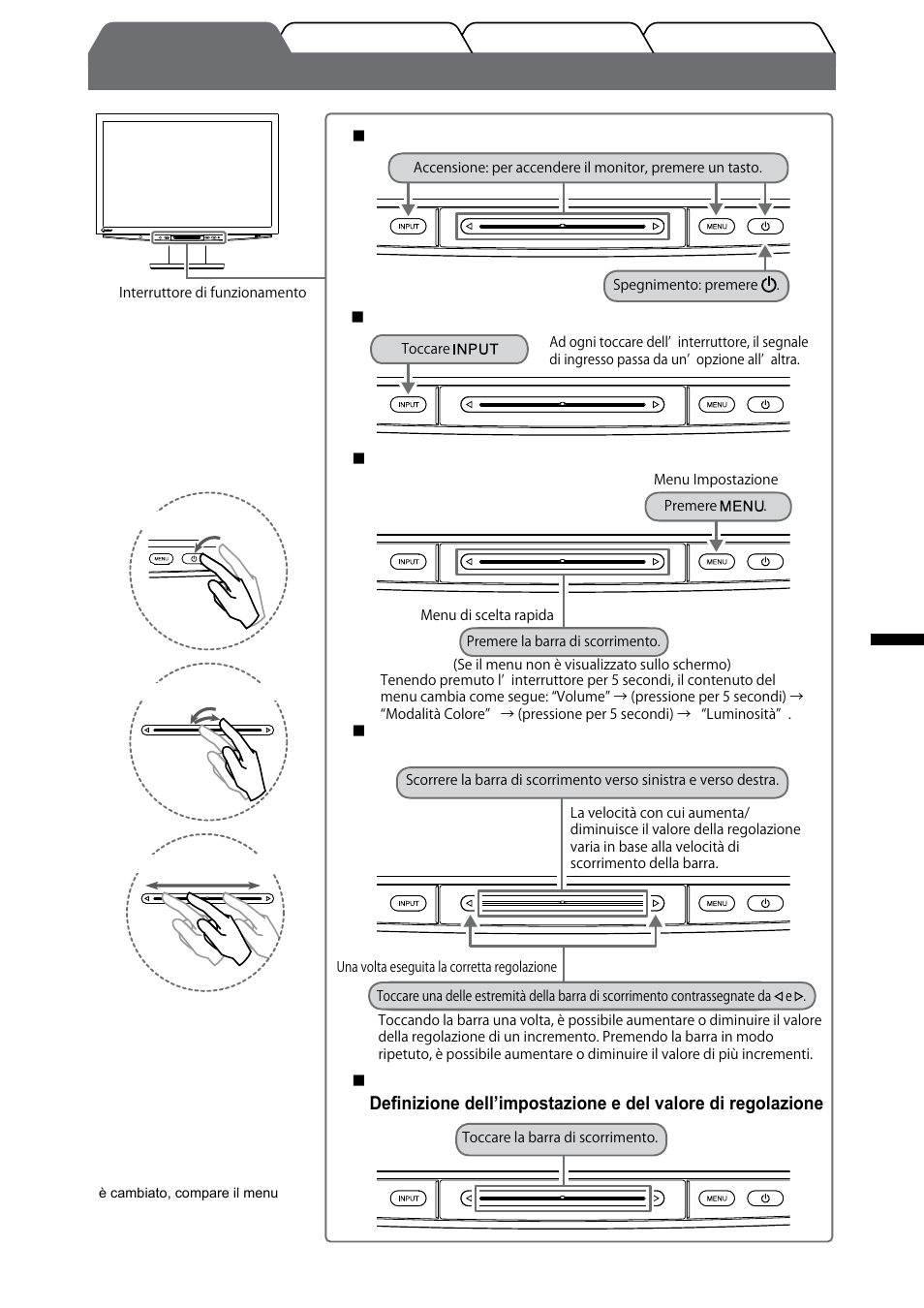 Uso dell’interruttore di funzionamento, Italiano, Commutazione del segnale di ingresso | Eizo FlexScan HD2442W User Manual | Page 73 / 148