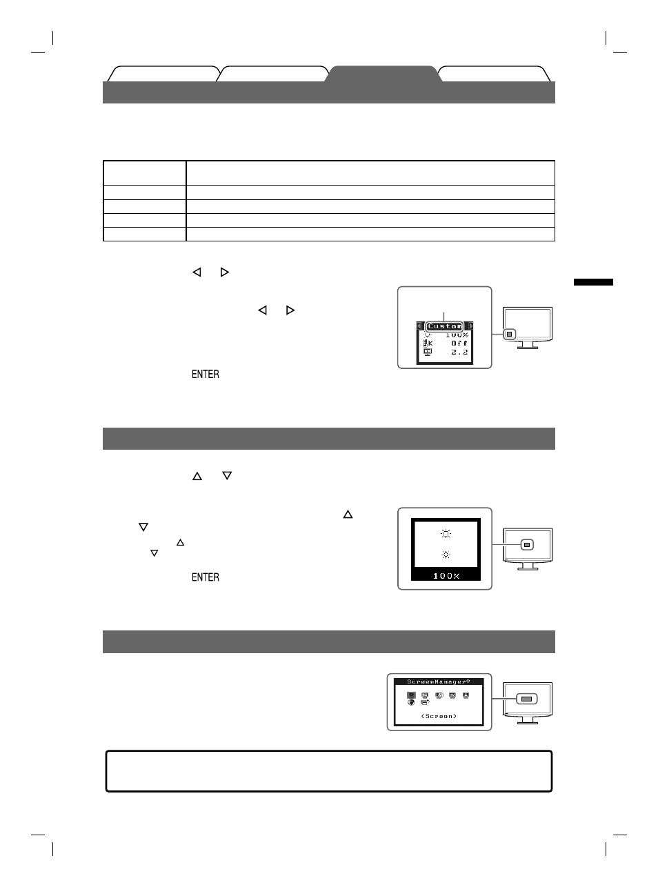 Sélection du mode d’écran, Ajustage de la luminosité, Réglages/ajustages avancés | Eizo FlexScan S2111W User Manual | Page 19 / 60