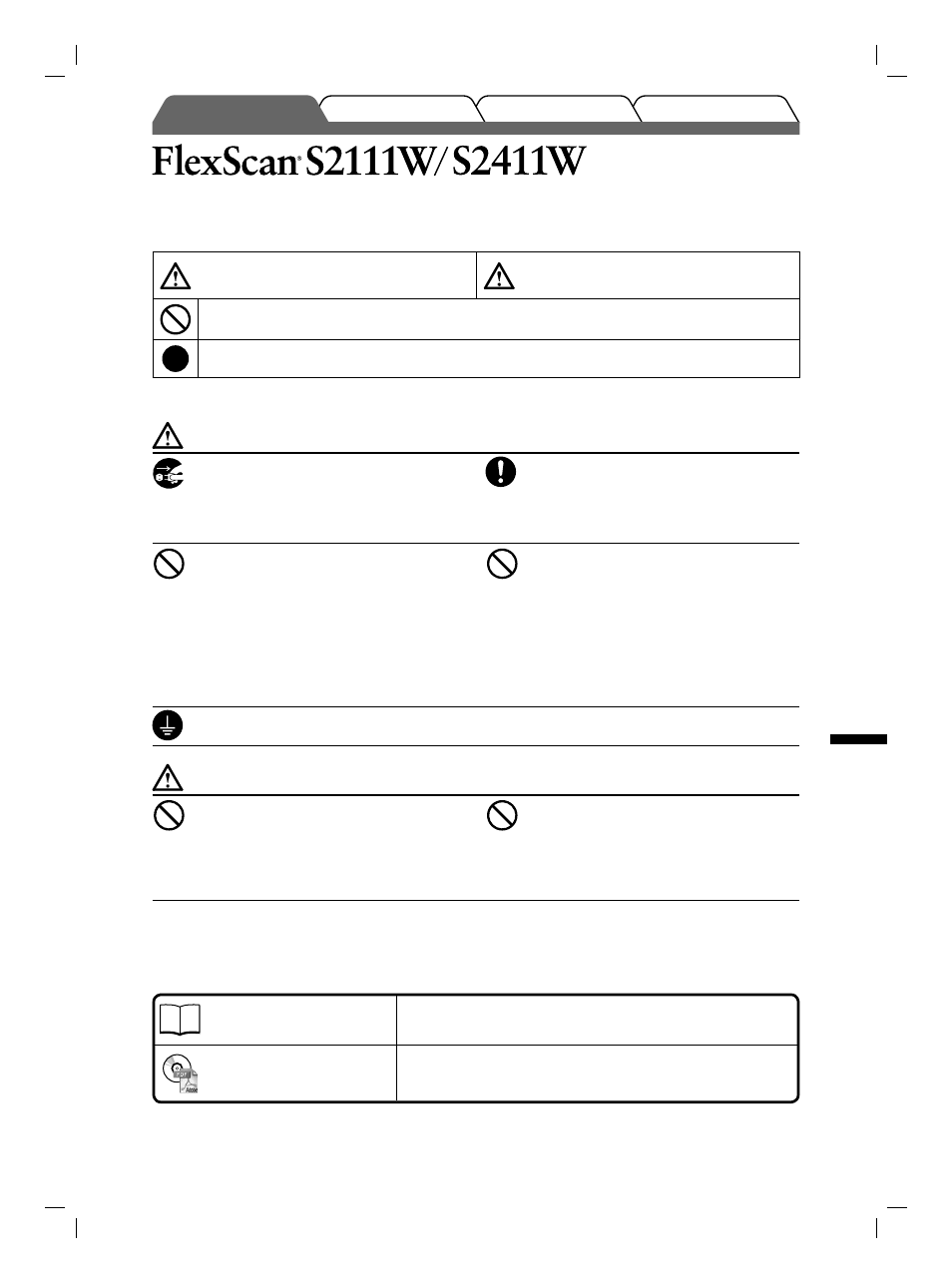 Lcd-färgskärm, Säkerhetssymboler, Försiktighetsåtgärder | Om installationshandboken och bruksanvisningen | Eizo FlexScan S2111W User Manual | Page 33 / 60