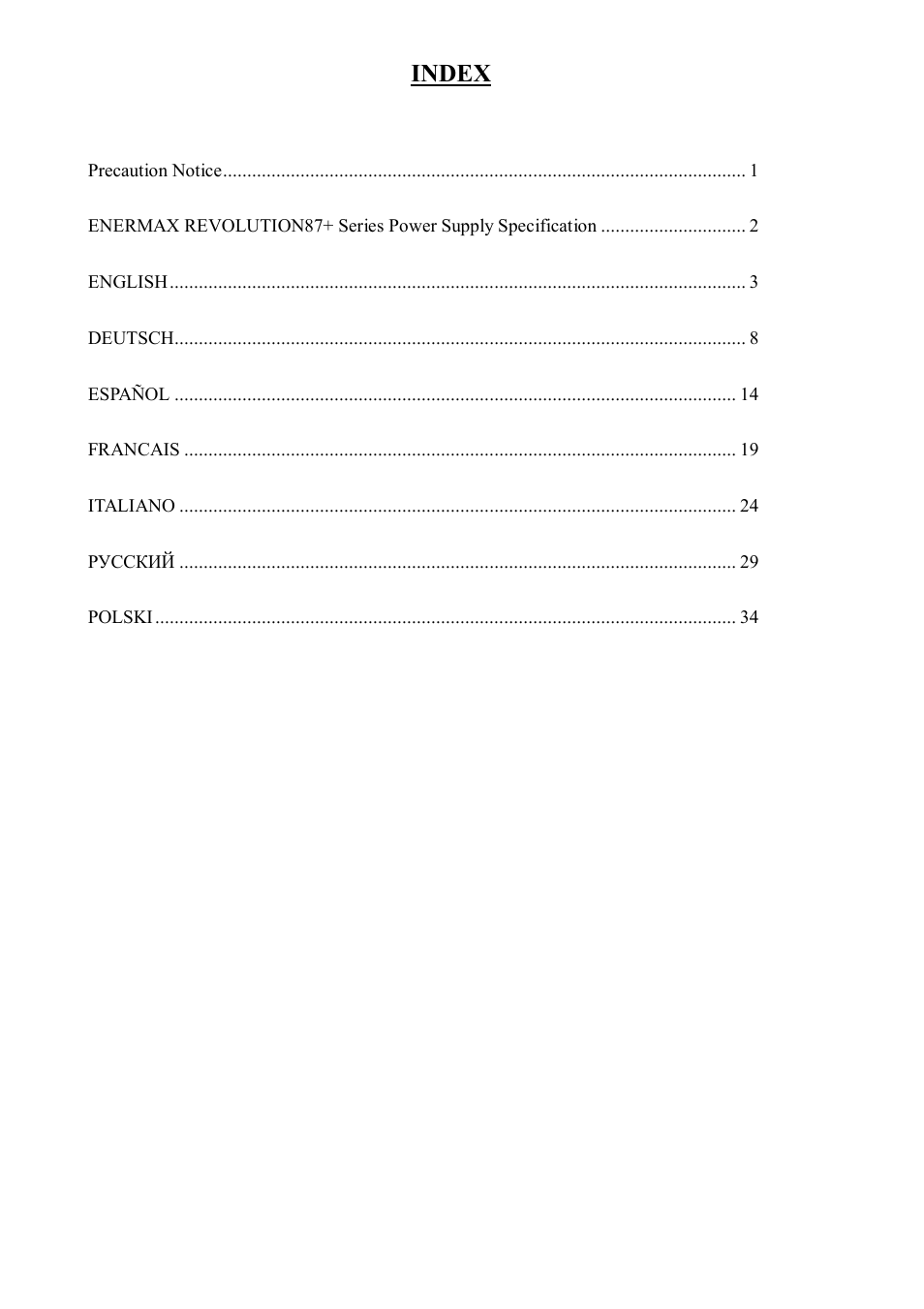 說明書內文482010300300_revoluation87+說明書_歐 927, Index | Enermax Revolution87+ User Manual | Page 2 / 40