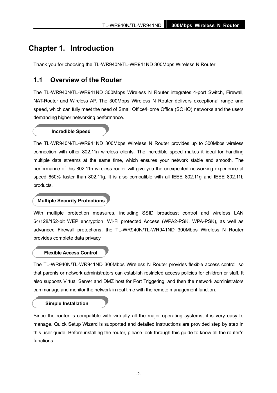 Chapter 1. introduction, 1 overview of the router, Chapter 1 | Introduction, Overview of the router | TP-Link TL-WR940N User Manual | Page 10 / 111
