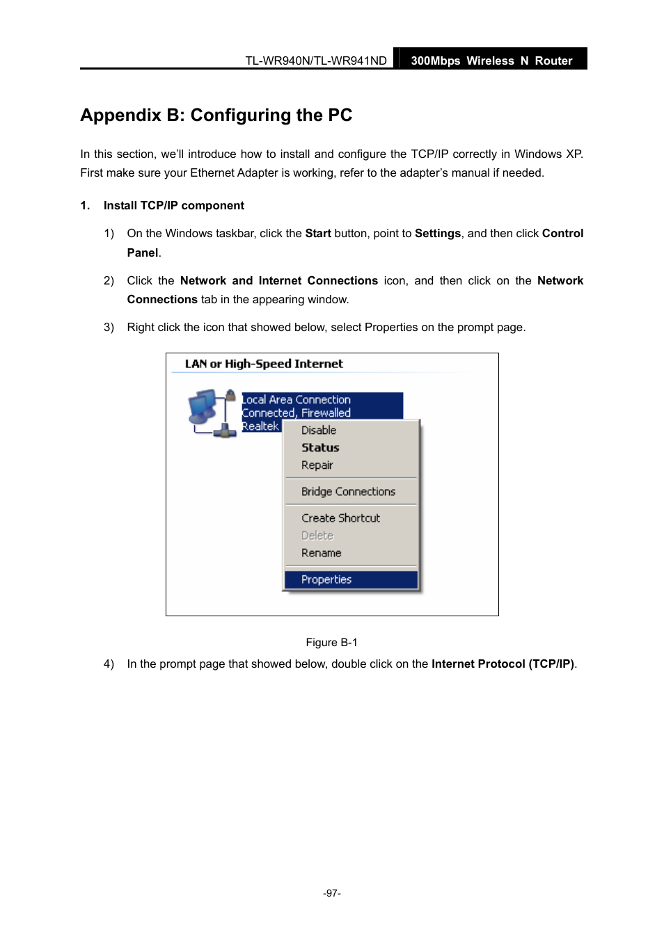 Appendix b: configuring the pc, Please refer to, Appendix b: "configuring the pc | Appendix b: "configuring the | TP-Link TL-WR940N User Manual | Page 105 / 111