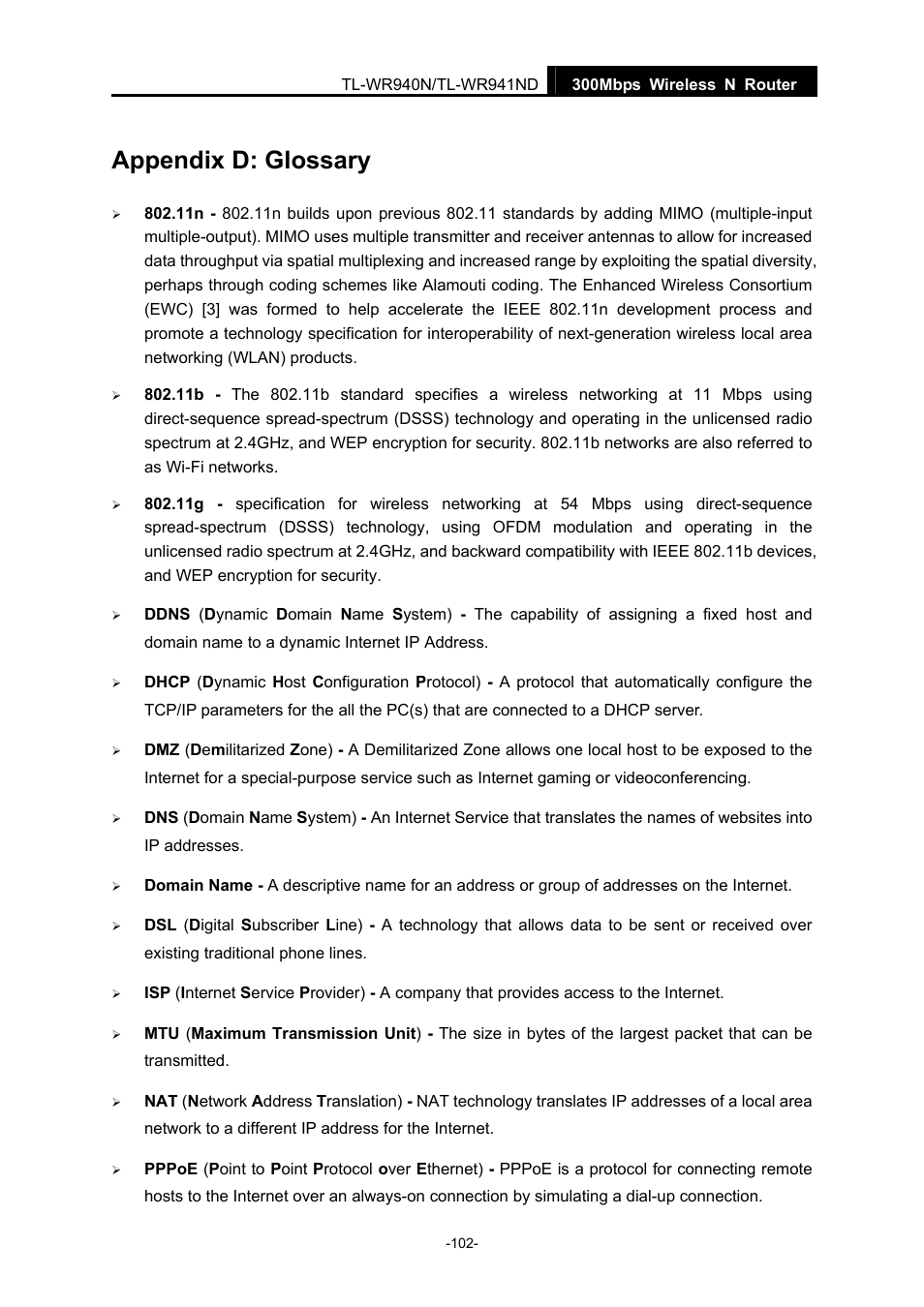 Appendix d: glossary | TP-Link TL-WR940N User Manual | Page 110 / 111