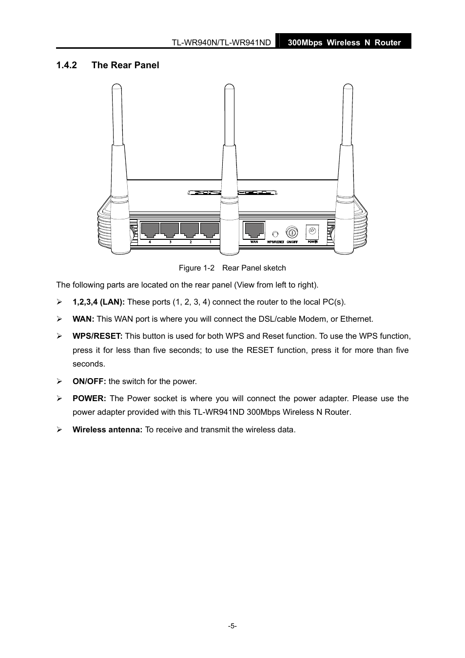 2 the rear panel, The rear panel | TP-Link TL-WR940N User Manual | Page 13 / 111