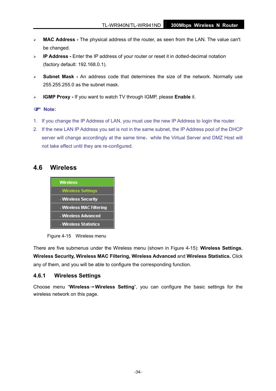 6 wireless, 1 wireless settings, Wireless | Wireless settings | TP-Link TL-WR940N User Manual | Page 42 / 111