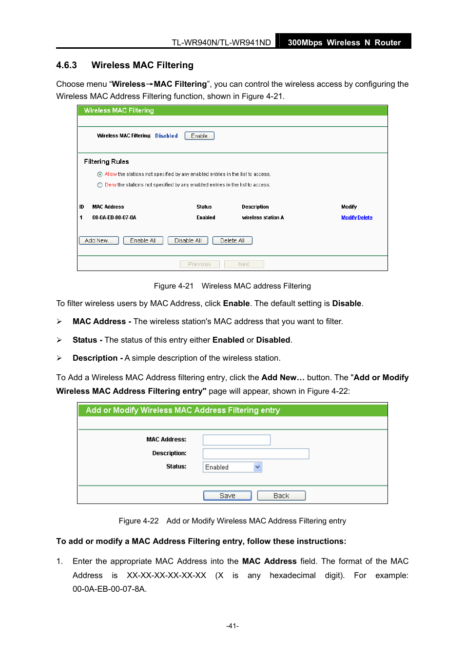 3 wireless mac filtering, Wireless mac filtering | TP-Link TL-WR940N User Manual | Page 49 / 111
