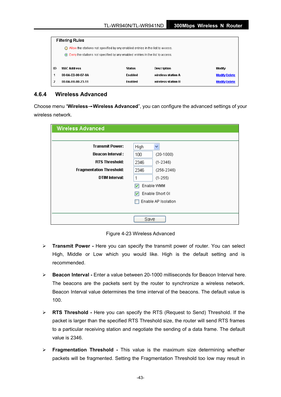 4 wireless advanced, Wireless advanced | TP-Link TL-WR940N User Manual | Page 51 / 111