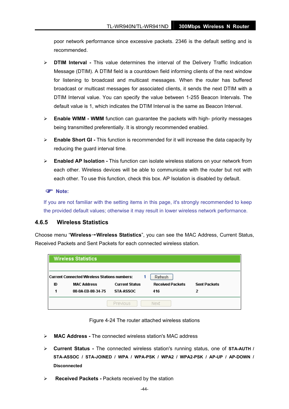 5 wireless statistics, Wireless statistics | TP-Link TL-WR940N User Manual | Page 52 / 111