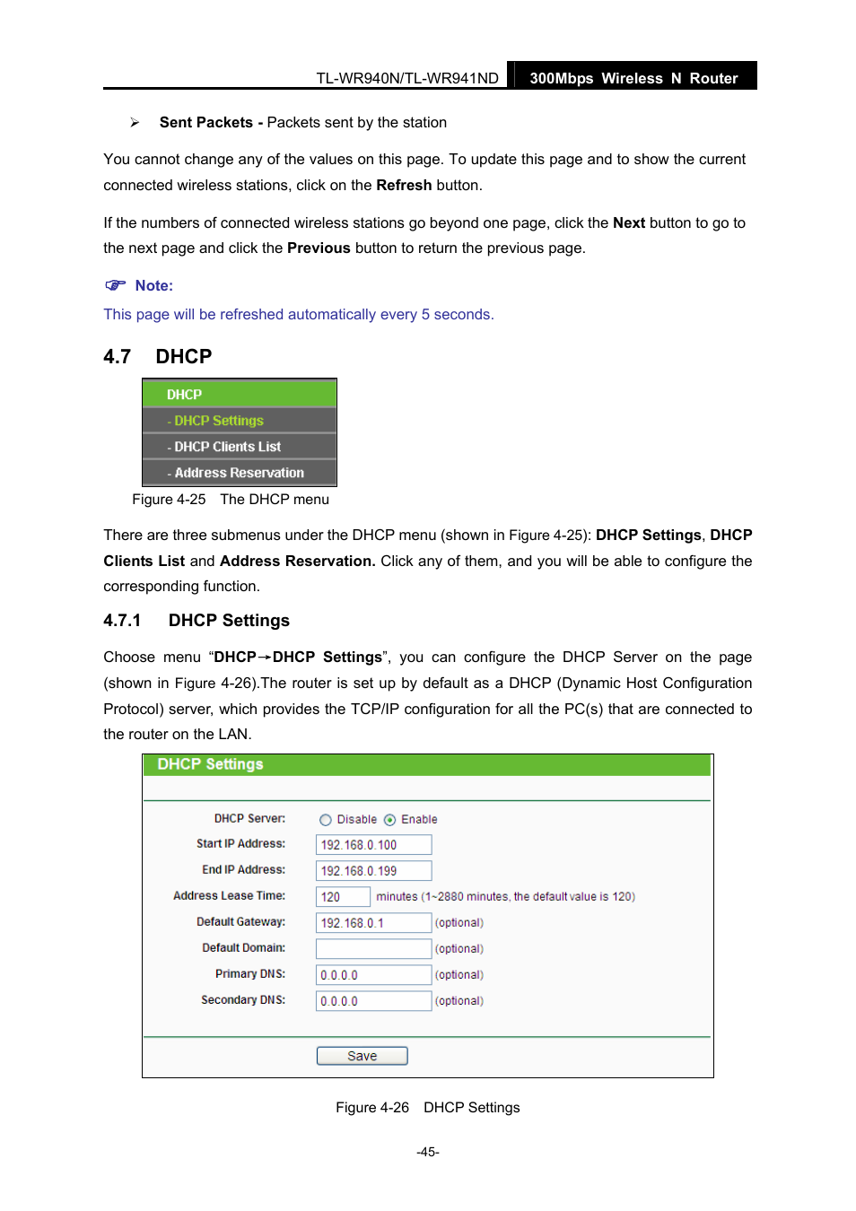 7 dhcp, 1 dhcp settings, Dhcp | Dhcp settings | TP-Link TL-WR940N User Manual | Page 53 / 111