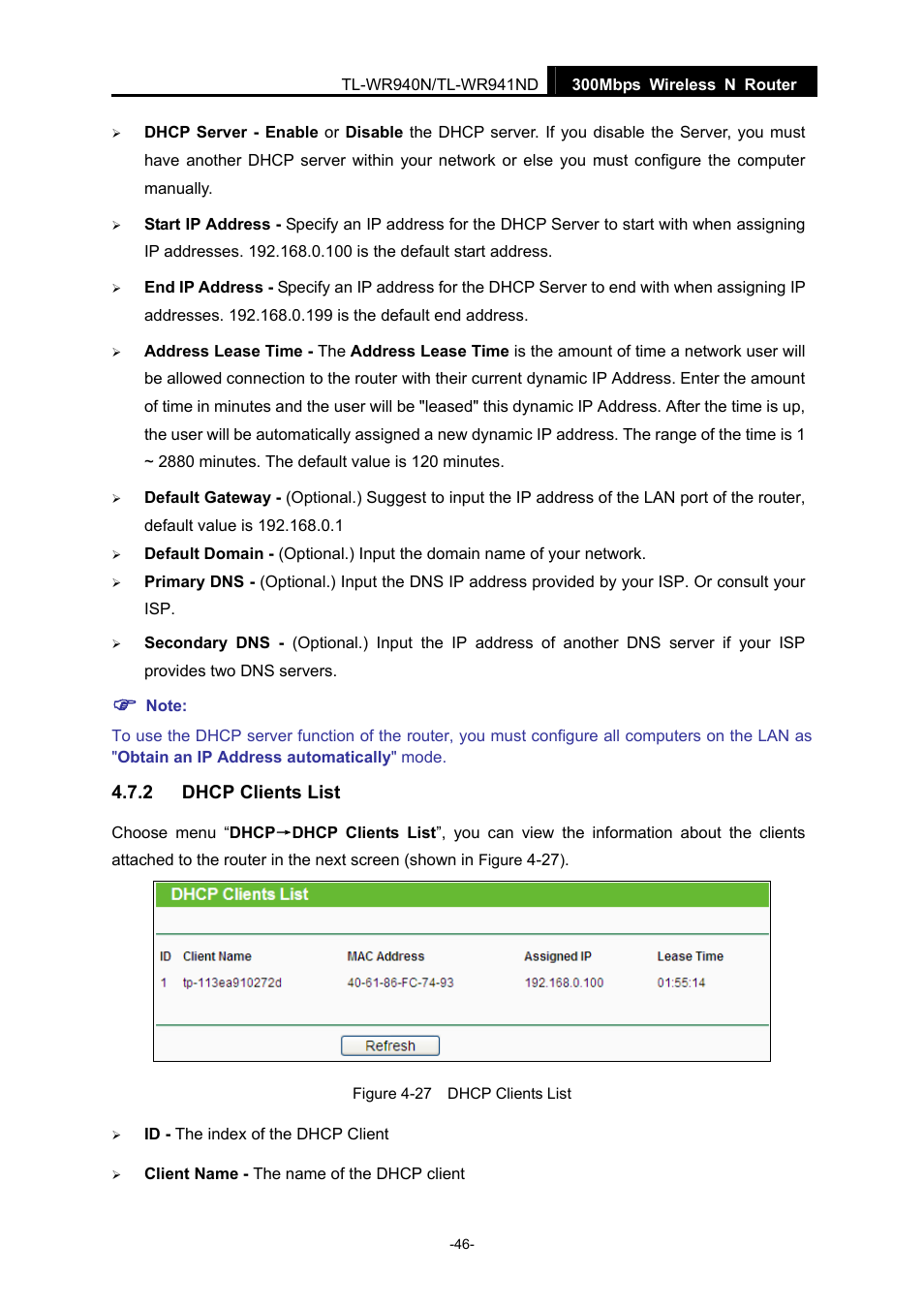 2 dhcp clients list, Dhcp clients list | TP-Link TL-WR940N User Manual | Page 54 / 111