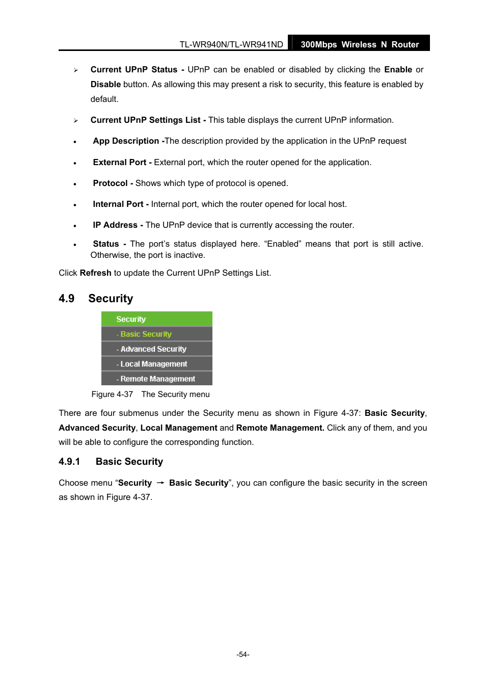 9 security, 1 basic security, Security | Basic security | TP-Link TL-WR940N User Manual | Page 62 / 111
