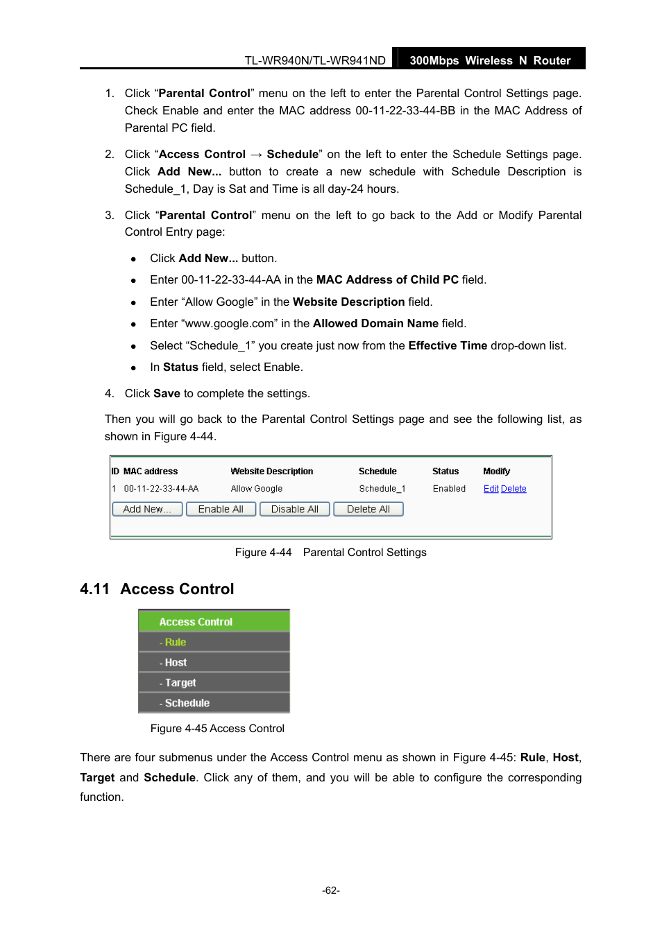 11 access control, Access control | TP-Link TL-WR940N User Manual | Page 70 / 111