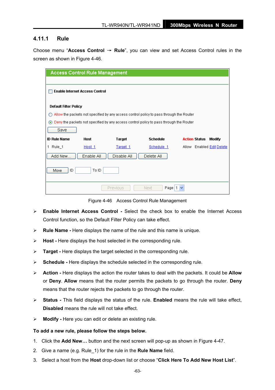 1 rule, Rule | TP-Link TL-WR940N User Manual | Page 71 / 111